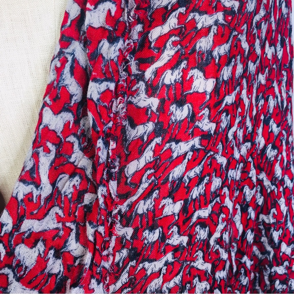 Red Horses Black White  Scarf 80 x 32"